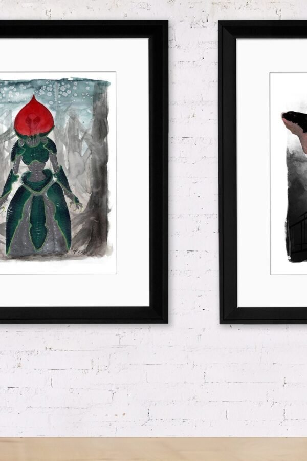 Mothman & The Flatwoods Monster Art Print Set. West Virginia Folk Art. Available Fine Paper, Laminated, Or Framed. Multiple Sizes