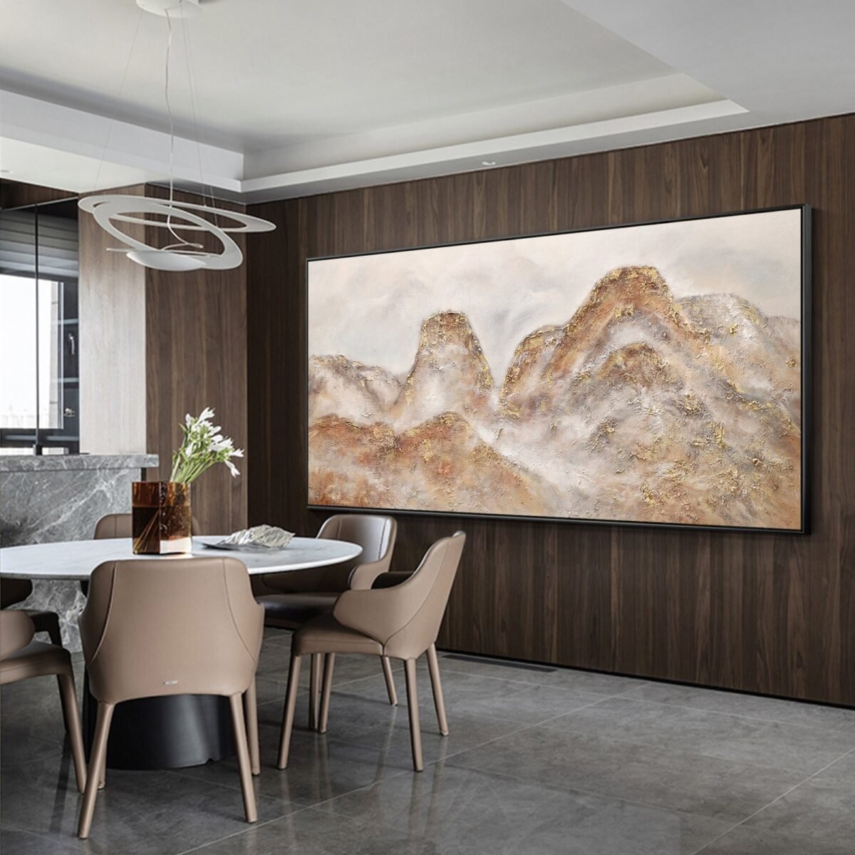 Mountain Landscape Boho Wall Art Pink Gold Artwork Large Cascade Mountains Framed Modern Bedroom Yxpainting