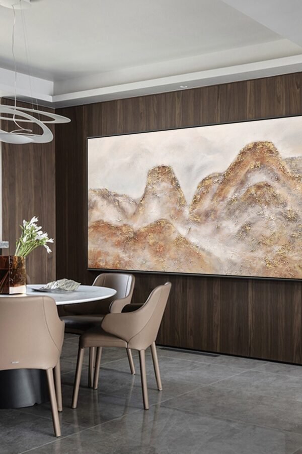 Mountain Landscape Boho Wall Art Pink Gold Artwork Large Cascade Mountains Framed Modern Bedroom Yxpainting