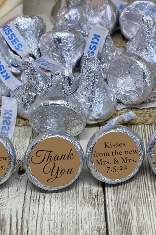 Mrs & Wedding Favor Stickers Kraft Chocolate Kisses Labels, .75" Size