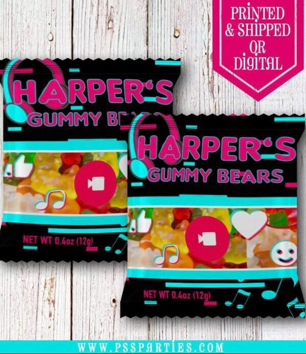 Music Party Gummy Bears Favors - Fruit Snacks Musical Birthday Hip Hop Rock