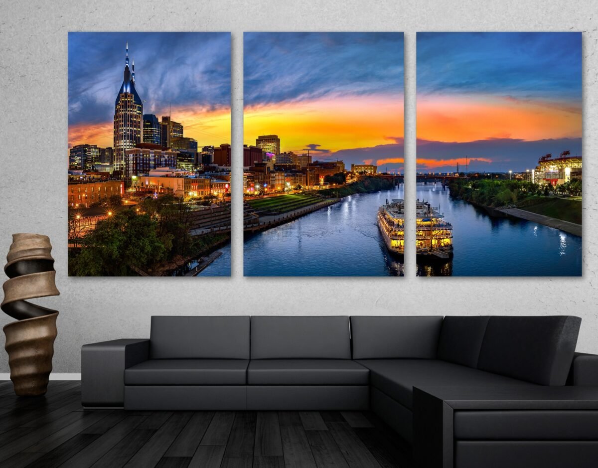 Nashville Tennessee Skyline Wall Art Canvas Print. Tn, USA Cityscape Art -Giclee Print For Home Decor, Interior Design