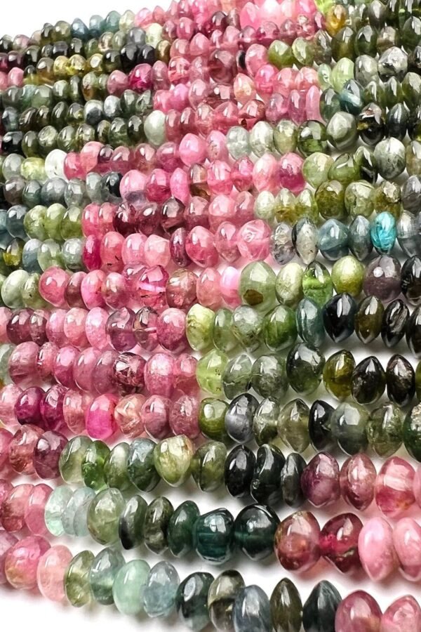 Natural Multi Watermelon Tourmaline 5mm Raw Freeform Smooth Saucer Shape Beads Jewelry Making, Healing Beads 7", 14" St