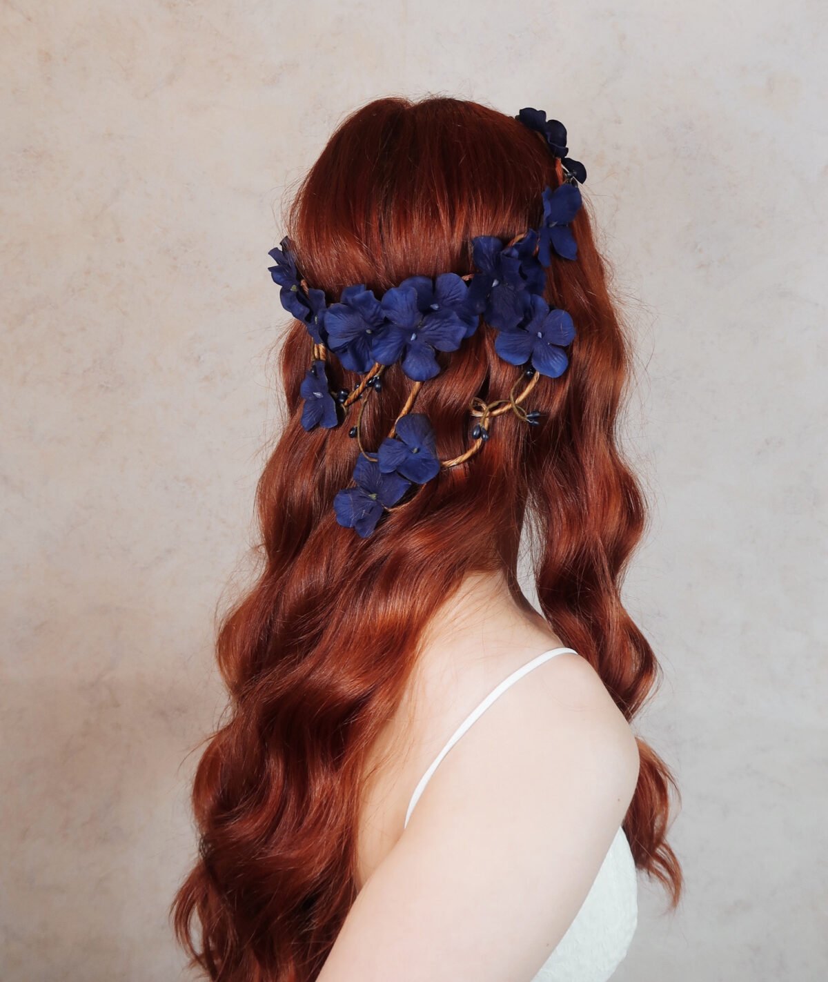 Navy Blue Flower Crown, Floral Hair Wreath, Bridal Vine Wedding Headpiece, Medieval Circlet, Navy Piece