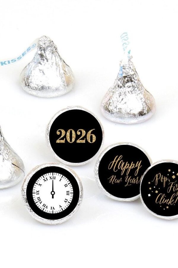 New Year's Eve - Gold Round Candy 2026 Years Sticker Favors Labels Fit Chocolate | 1 Sheet Of 108