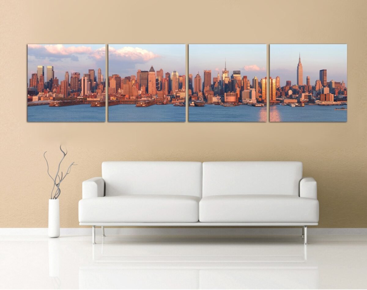 New York City Skyline Panoramic Canvas Print - 4 Panel Split Wall Art
