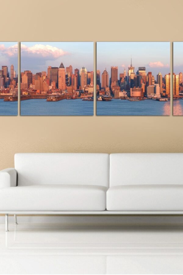 New York City Skyline Panoramic Canvas Print - 4 Panel Split Wall Art
