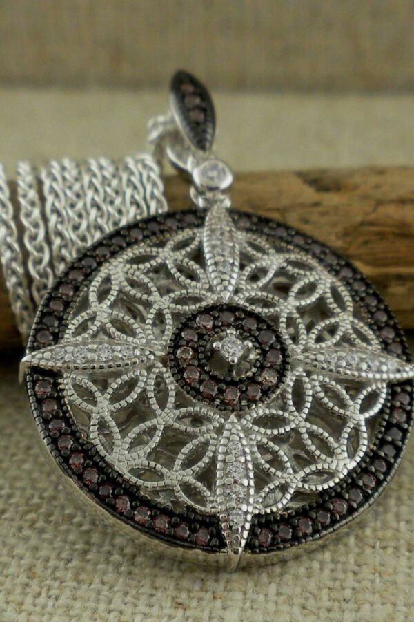 Night & Day Compass Celtic Knot Pendant Trinity Knots With White & Chocolate Czs By Keith Jack Jewelry 18" Chain Gift Boxed