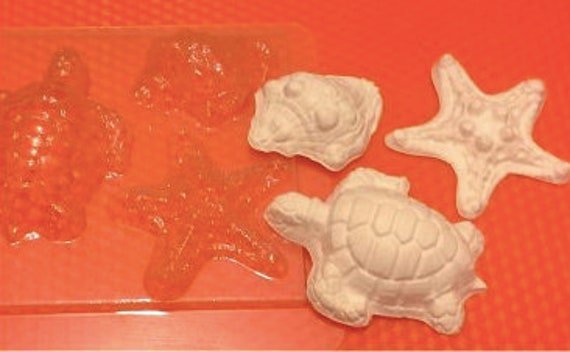 Ocean Variety Mold - 3 Cavity Shell, Star Fish, Sea Turtle Chocolate Mold Candy Mold, Soap Embeds Under The Theme Beach