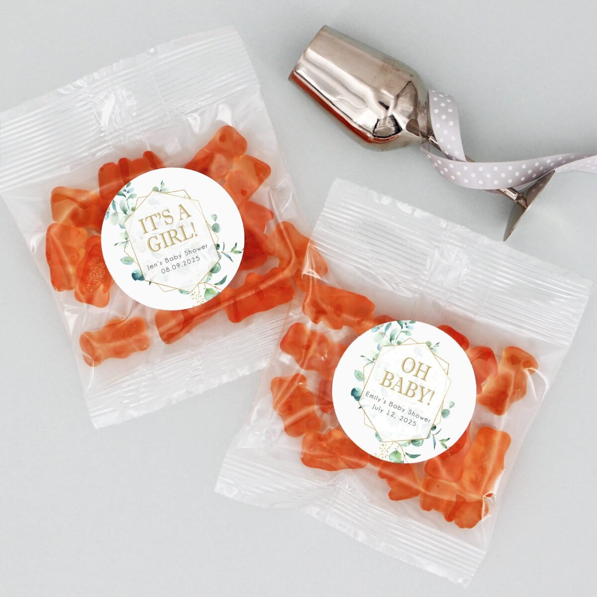 Oh Baby Champagne Gummy Bears, Personalized Bear Favors, Baby Shower Party Favors - Set Of 20