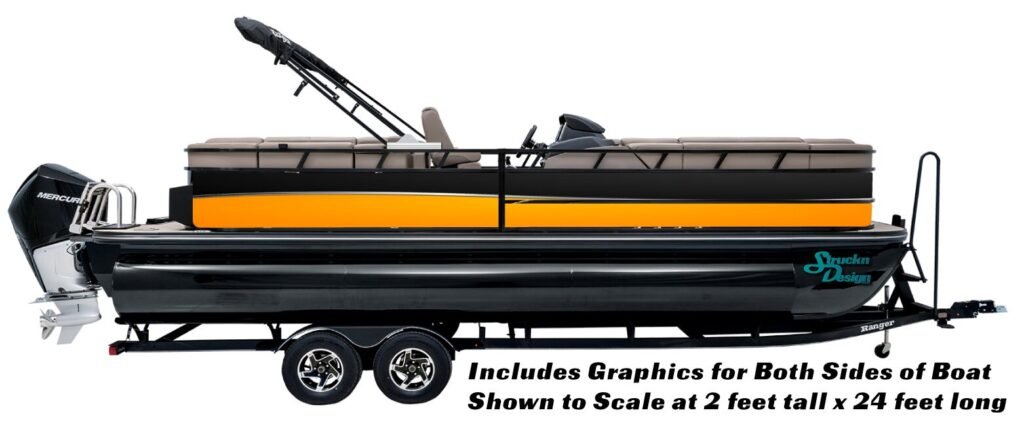 Orange Black Silver Wave Graphic Kit Decal Fishing Boat Wrap Vinyl Pontoon Wrapping Cast Various Sizes Diy Wrapping