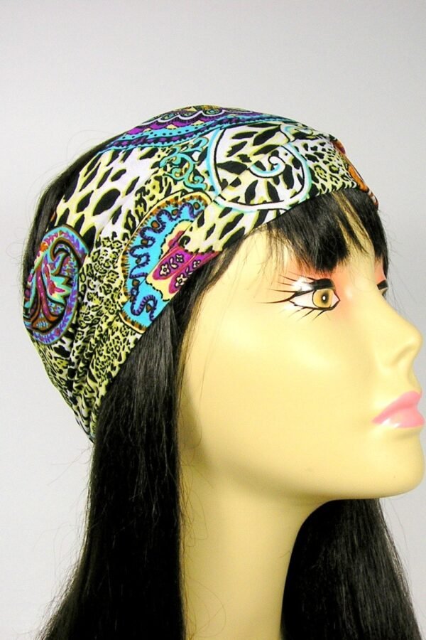 Orange Paisley Print Headwrap Lycra Headband Boho Head Wrap Yoga Hippie
