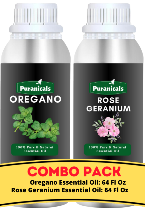 Oregano Essential Oil & Rose Geranium Essential Oil Bundle- 64 Ounces Each | Moisturizing, Calming Blend for Emotional Balance | Mood-Enhancing Aromatherapy | Excellent to Provide Soft & Supple Skin