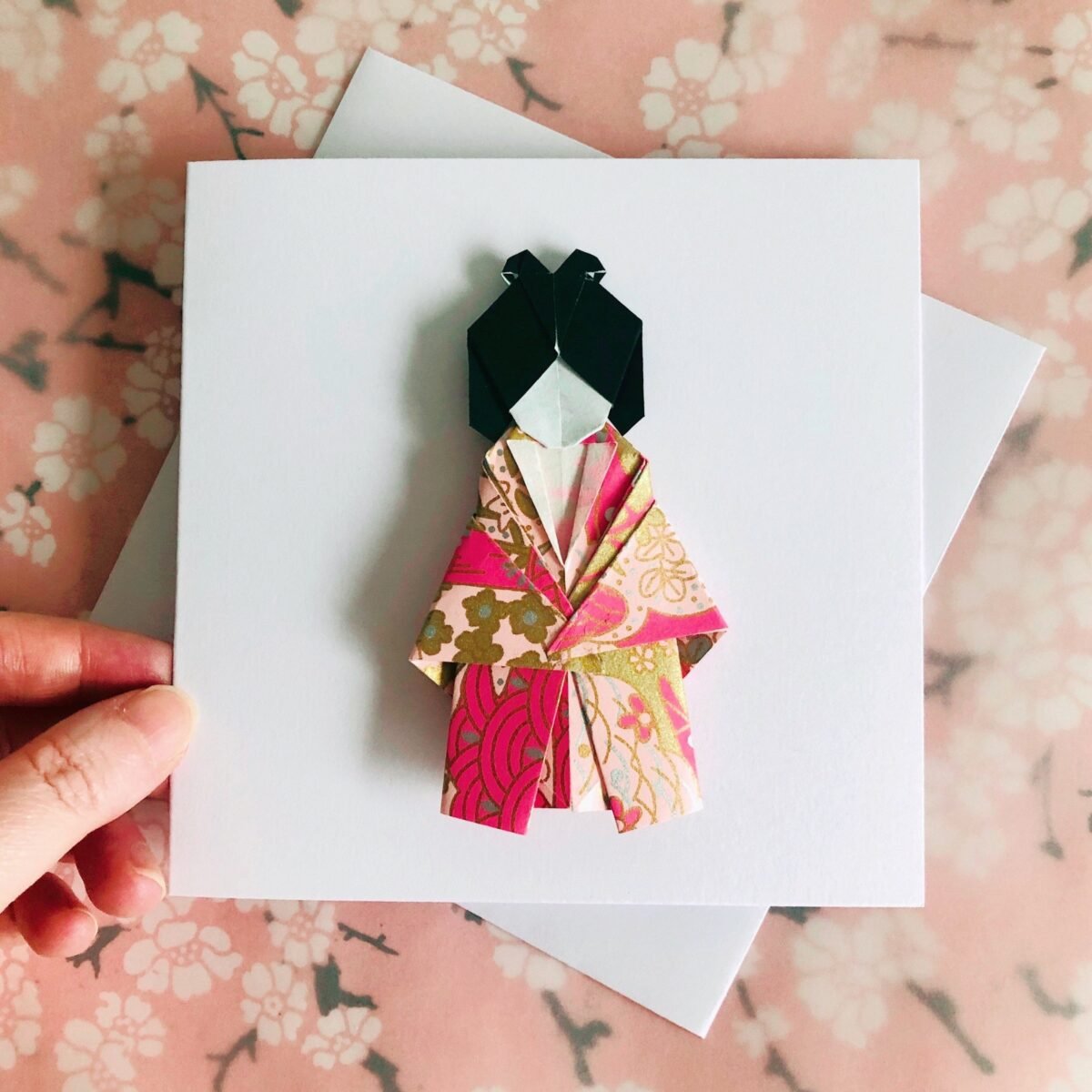 Origami Geisha Greeting Card, Japanese Kimono Doll Gift, Paper Anniversary Gift