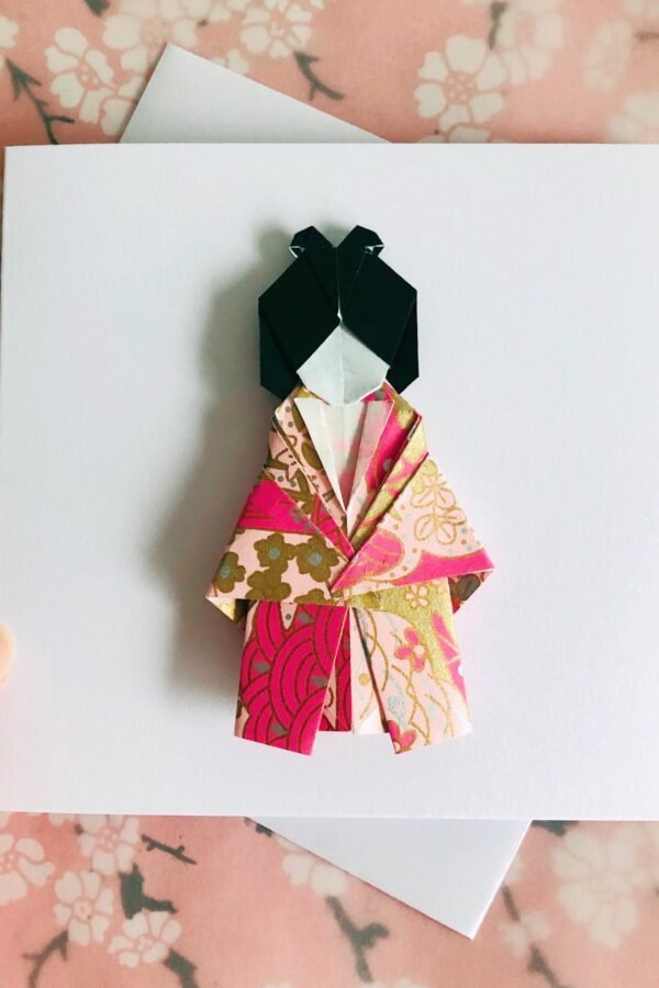 Origami Geisha Greeting Card, Japanese Kimono Doll Gift, Paper Anniversary Gift
