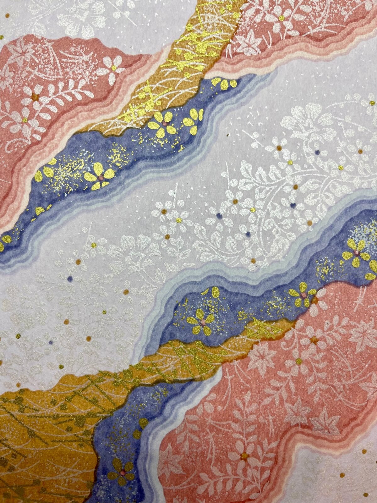 Origami -Yuzen Washi -Chiyogami - Silk Screen Paper -Craft -Various Sizes -Heian Period Iseshu Pink/Blue/Gold Pattern #145