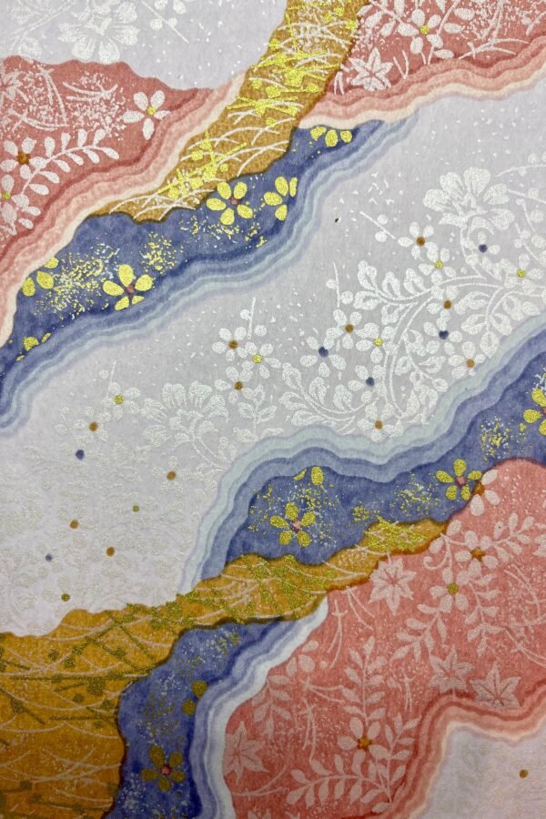 Origami -Yuzen Washi -Chiyogami - Silk Screen Paper -Craft -Various Sizes -Heian Period Iseshu Pink/Blue/Gold Pattern #145