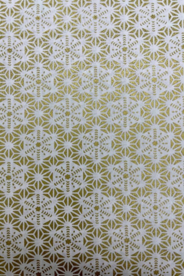 Origami -Yuzen Washi -Chiyogami -Silk Screen Paper -Craft -Various Sizes | M Blossoming Golden Asanoha On White Pattern #254