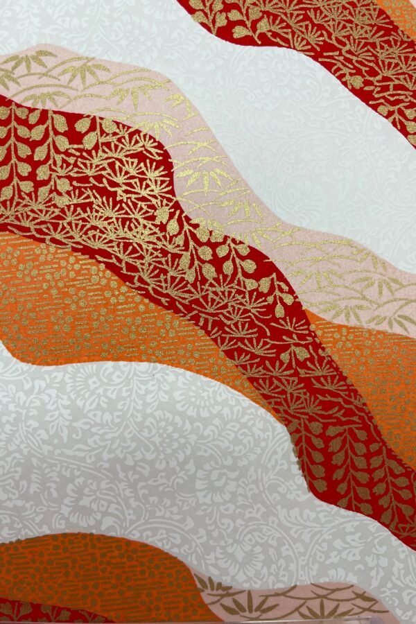 Origami -Yuzen Washi -Chiyogami - Silk Screen Paper -Craft -Various Sizes -Red, Orange, & White Streams Of Flowers Pattern #87 3606