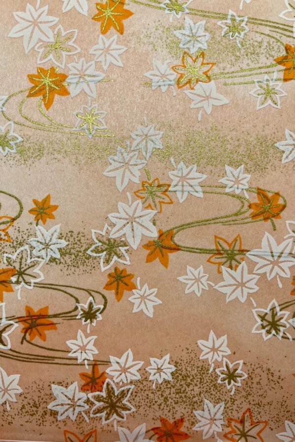 Origami -Yuzen Washi -Chiyogami - Silk Screen Paper -Craft -Various Sizes -White Maple Leaves On Orange Pattern #94 0409