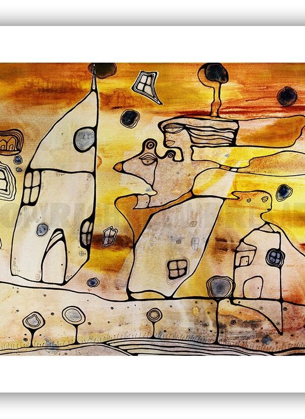 Orisha Oshun Abstract Painting Art Print - Wall Hanging Mixed Media Artist Prints Spiritual Symbolic Throne Alter Decor Gift Ideas