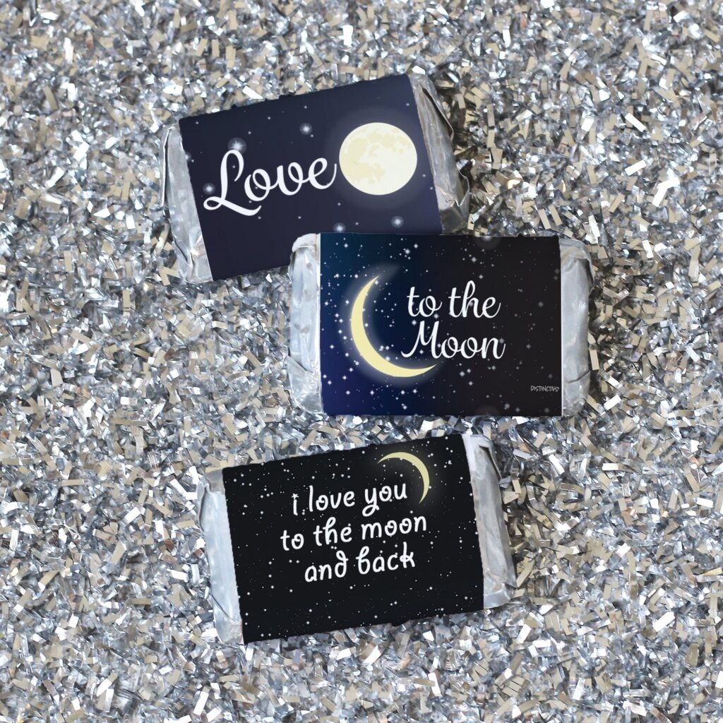Over The Moon Baby Shower Candy Wrapper Stickers - Love You To Mini Chocolate Bar Favor Labels, Twinkle Little Star Gender Reveal 42