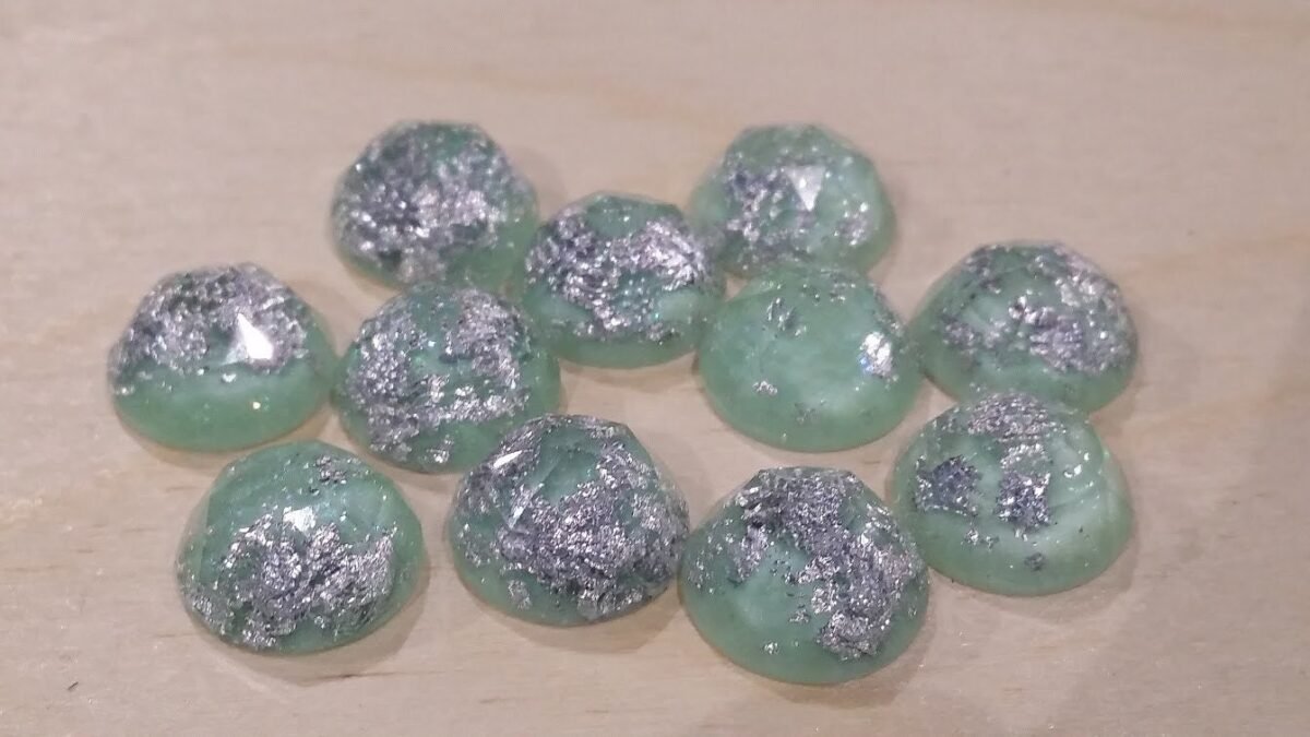Pale Mint Silver Leaf 12mm Thick Faceted Resin Cabochons -10Pcs L Earring Making Jewelry Supplies, Cabochon Diy Supply Charms