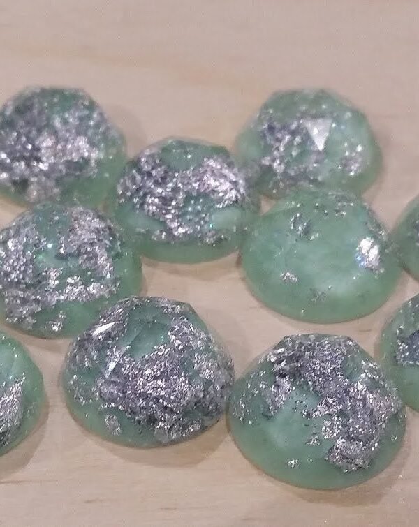 Pale Mint Silver Leaf 12mm Thick Faceted Resin Cabochons -10Pcs L Earring Making Jewelry Supplies, Cabochon Diy Supply Charms