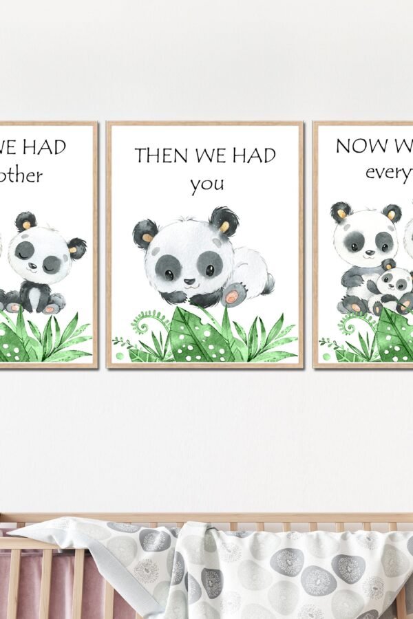 Panda Wall Decor Quote Art Print Baby Boy Nursery Painting Kids Room Set Of 3 Posters First We Had Each Other Now Have You
