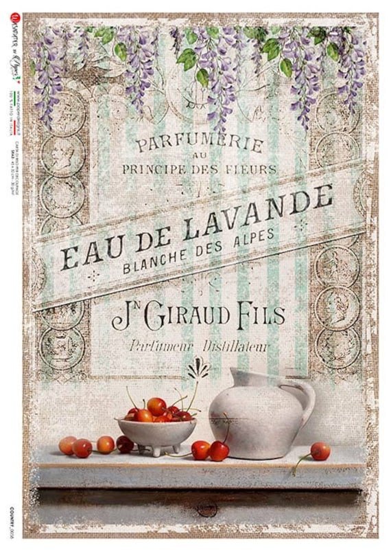 Paper Designs Rice | French Bowl A4 Natural Decoupage 12.5" X 8.6" Vintage Country 0058