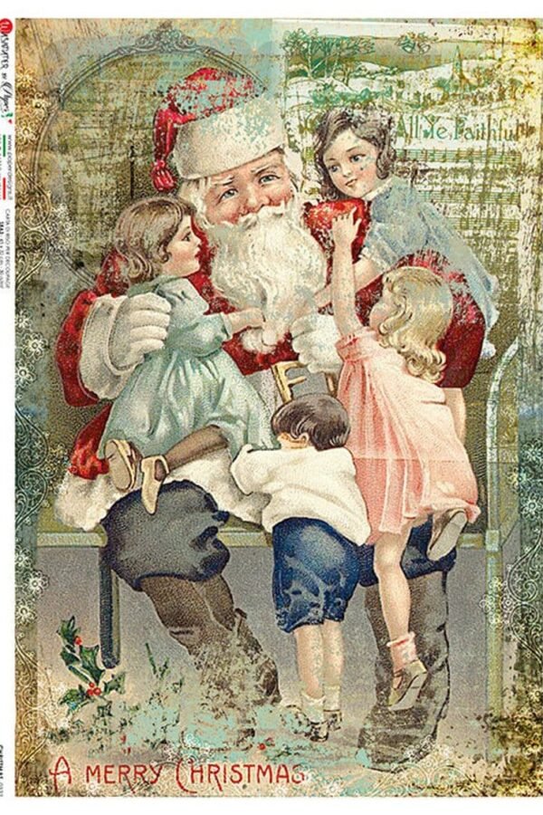 Paper Designs Washipaper Christmas Winter Santa 0337 Rice Decoupage A4 For Diy, Scrapbooking, Art Journals, Mixed Media, Collages