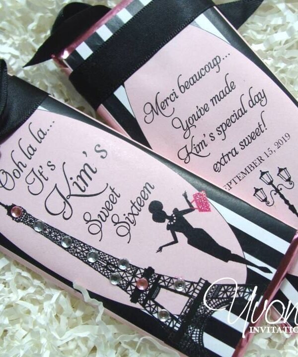 Paris Candy Bar Wrappers For Chocolate Bars-Paris Party Favors-Sweet 16-Quince Anos-Quinceanera-Bridal Shower-30Th-40Th-50Th-60Th Birthday