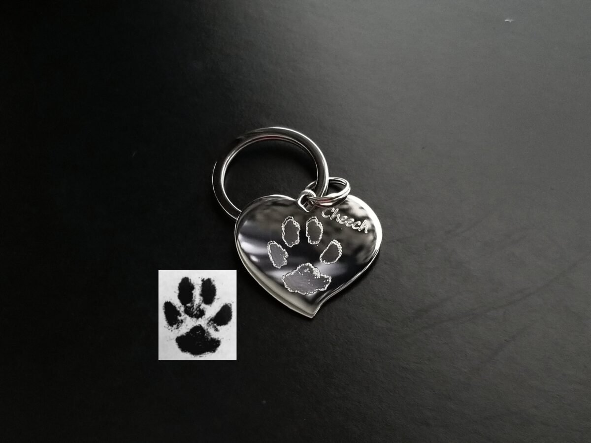 Paw Print Keychain Footprint Hand Memorial Pet Cat Dog Key Fob Handwriting Signature Loved One Stainless Steel Or Rhodium Plated