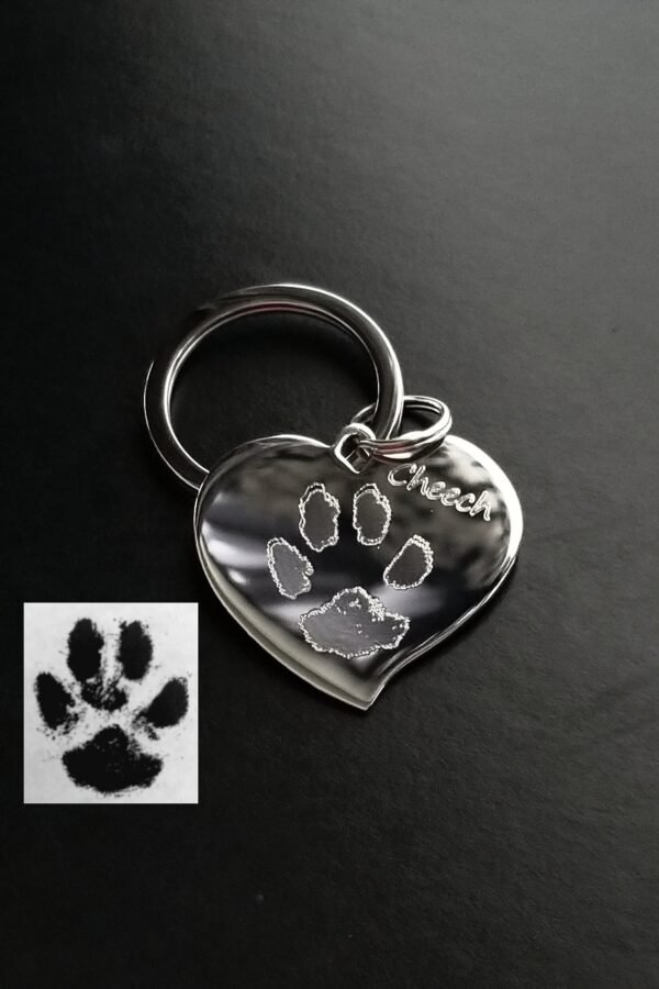 Paw Print Keychain Footprint Hand Memorial Pet Cat Dog Key Fob Handwriting Signature Loved One Stainless Steel Or Rhodium Plated