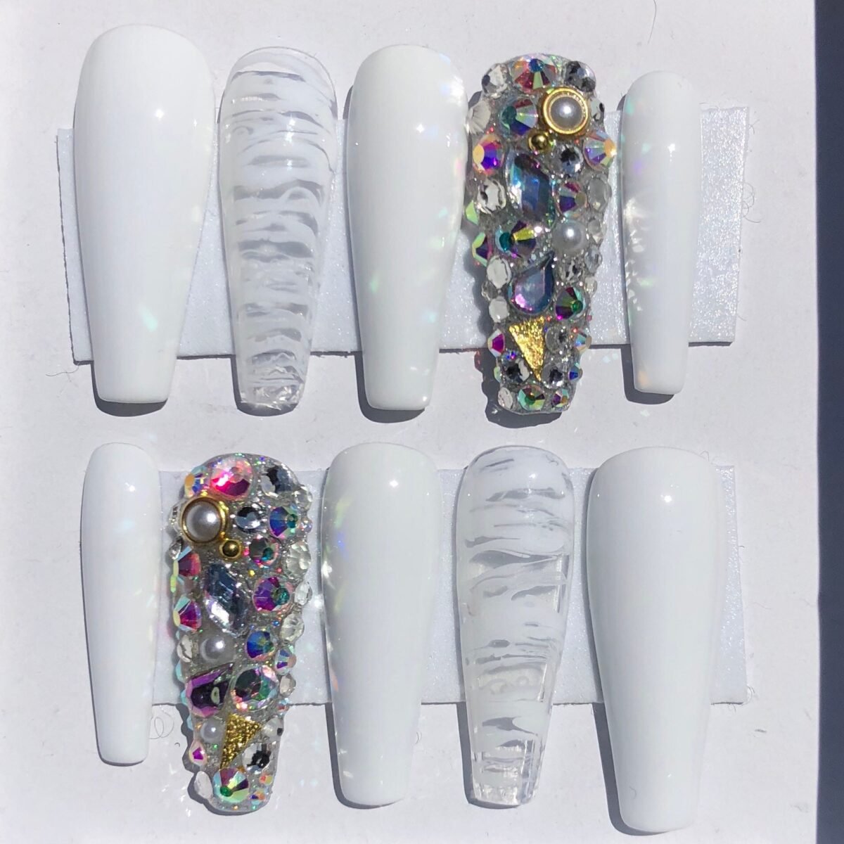 Peace - Long Ballerina Gel Press On Nails| Reusable Nails | Long Gifts For Her| Rhinestones Makartt Dnd Glue