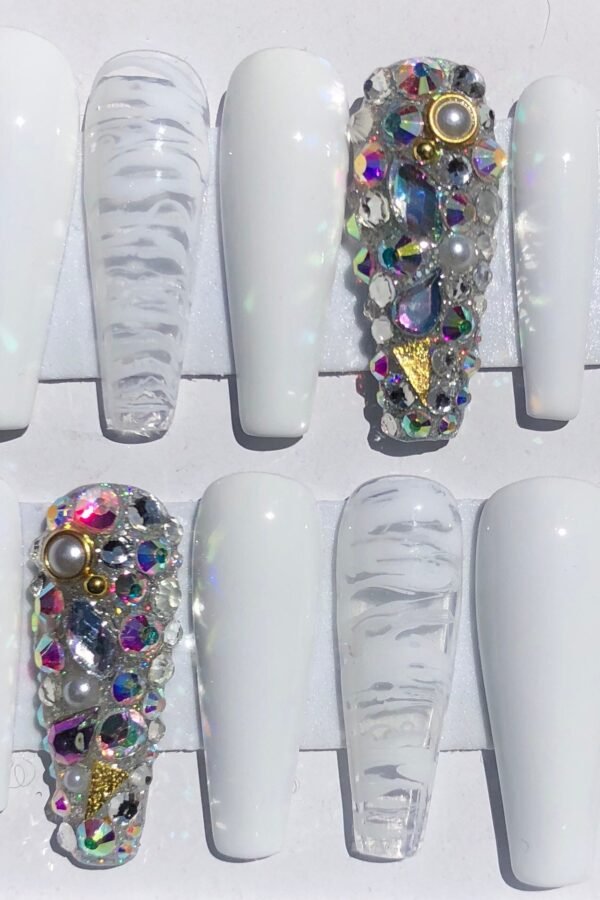 Peace - Long Ballerina Gel Press On Nails| Reusable Nails | Long Gifts For Her| Rhinestones Makartt Dnd Glue