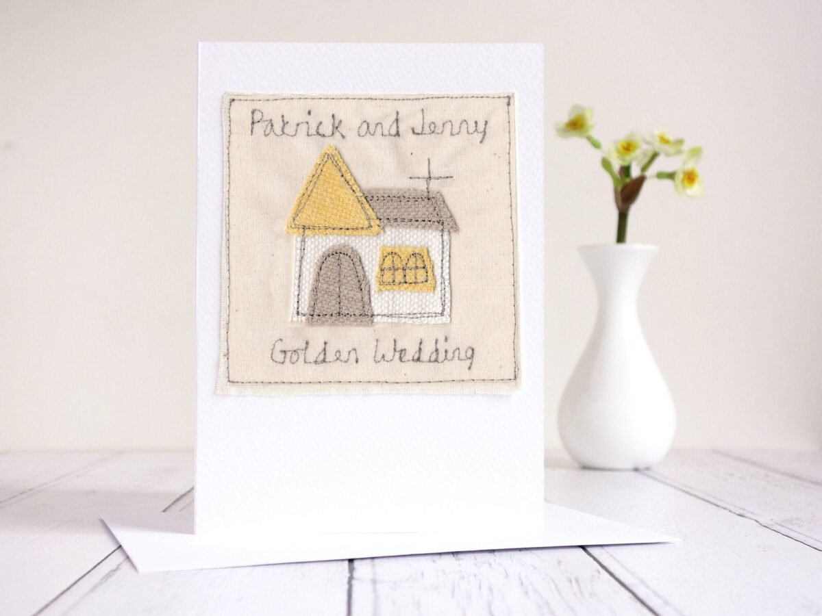 Personalised Embroidered Church Card - 50Th Golden Wedding Anniversary Religious Easter Christian Or Catholic Christening