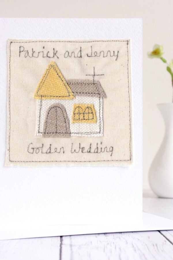 Personalised Embroidered Church Card - 50Th Golden Wedding Anniversary Religious Easter Christian Or Catholic Christening