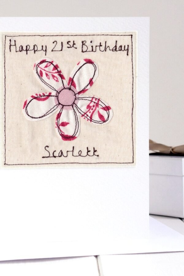 Personalised Embroidered Flower Birthday Card For Mum, Grandma, Daughter, Granddaughter, Sister, Auntie, Niece, Wife, Female Best Friend