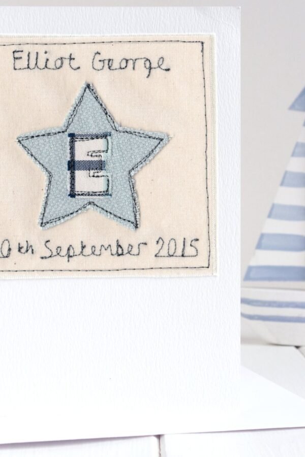 Personalised Embroidered Initial Star Card For Boys - New Baby Boy, Christening, Baptism, Birthday, Naming Day Ceremony, Adoption