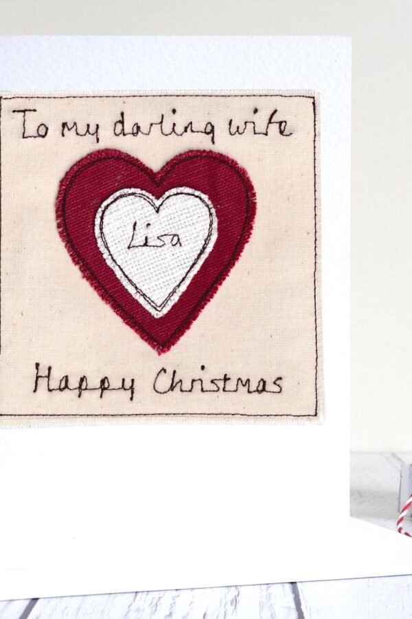 Personalised Embroidered Love Heart Card For Christmas, Anniversary, Engagement, Valentines Day - Husband, Wife, Boyfriend, Girlfriend