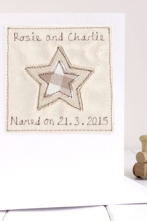 Personalised Embroidered Naming Day Card For Boy, Girl, Twins - Ceremony, Christening, Baptism, Adoption, Birthday, New Baby