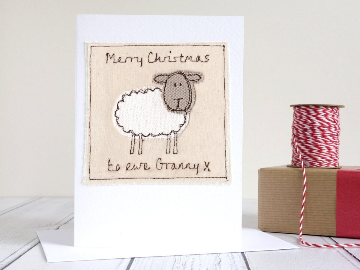 Personalised Embroidered Sheep Card For Christmas, Easter, Valentines Day, Anniversary, Birthday, Thank You, Mothers Day - I Love Ewe