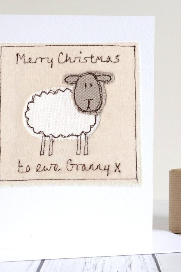 Personalised Embroidered Sheep Card For Christmas, Easter, Valentines Day, Anniversary, Birthday, Thank You, Mothers Day - I Love Ewe