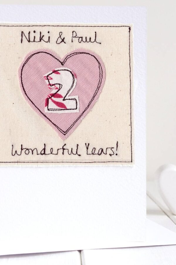 Personalised Embroidered Wedding Anniversary Card For Any - Cotton 2nd Or 4Th Linen Wife, Husband, Couple