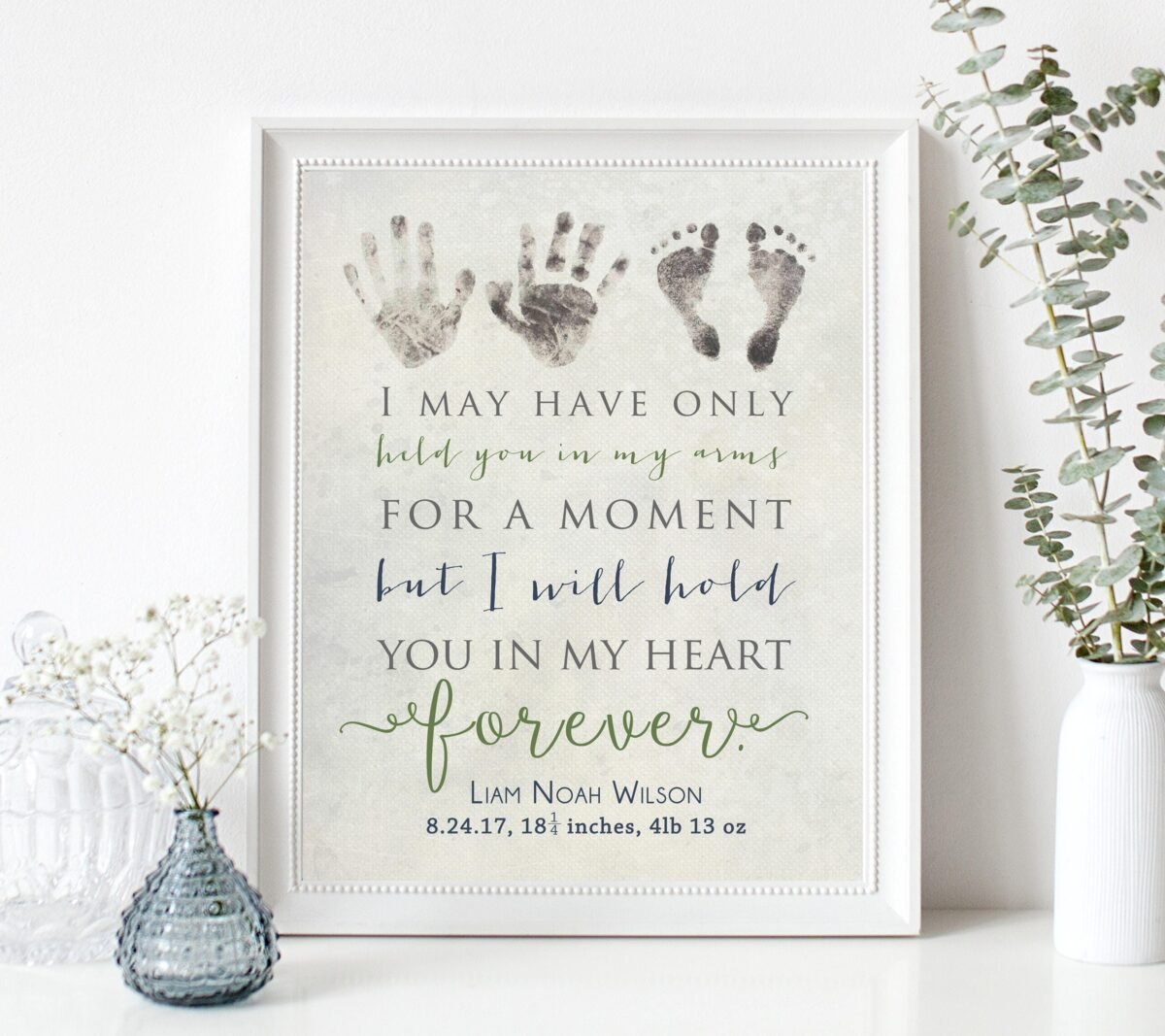 Personalized Baby Memorial Gift Print With Actual Hand Prints & Footprints, Infant Loss, Stillbirth Stillborn Gift, in Memory Of