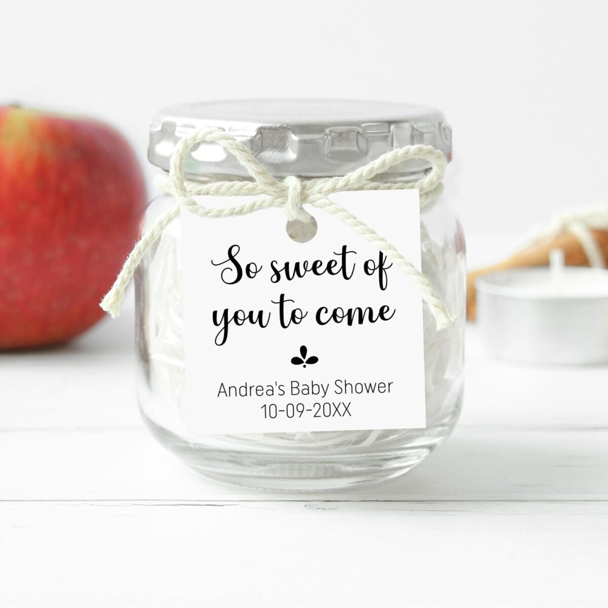 Personalized Baby Shower Tags, So Sweet Of You To Come, Custom Square Gift Tags For Candy Jars, Cookies, Chocolates, Sweets, Honey T-205