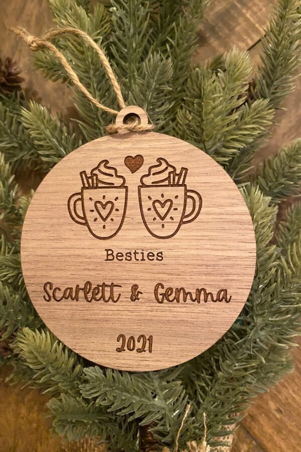 Personalized Best Friends Christmas Ornament | Hot Chocolate Besties 2025 Minimalist Boho Farmhouse