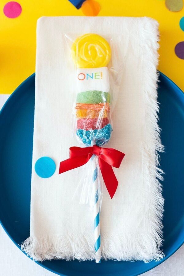 Personalized Candy Cabob Skewer Children's Birthday Party Favor Candy Rainbow Primary Colors Edible Lollipop Marshmallow