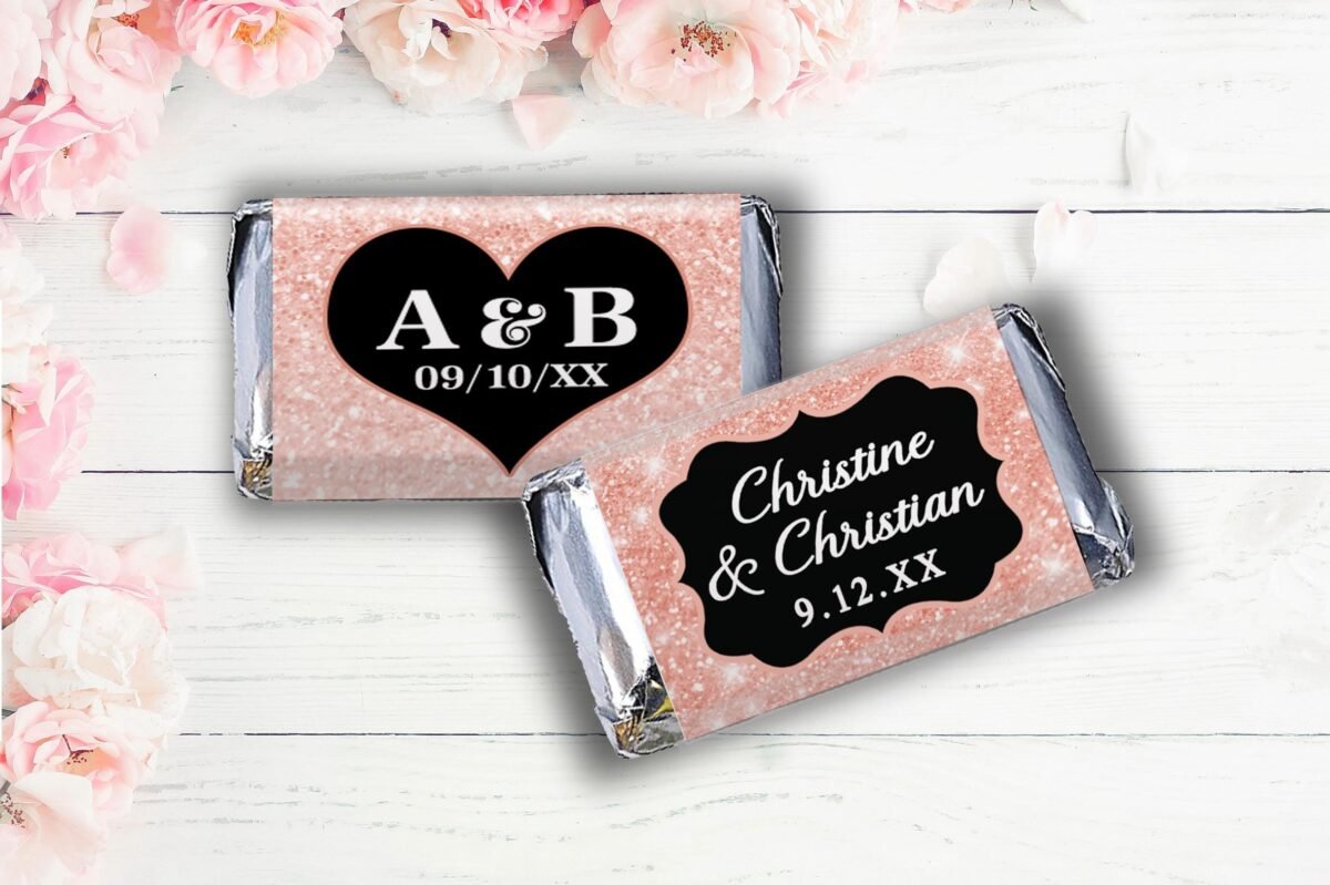 Personalized Chocolate Wrappers - Faux Gold Glitter Heart Stickers Nugget Wrappers, Miniature